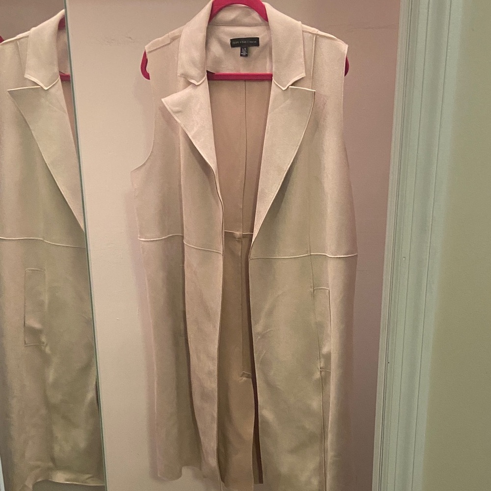 Joan Vass Sleeveless Long Vest in Light Cream